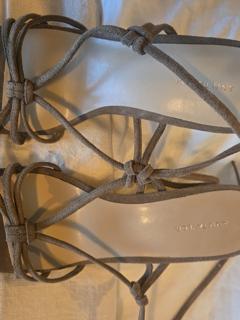 ANN TAYLOR Taupe Suede Strappy Lace-Up Sandals